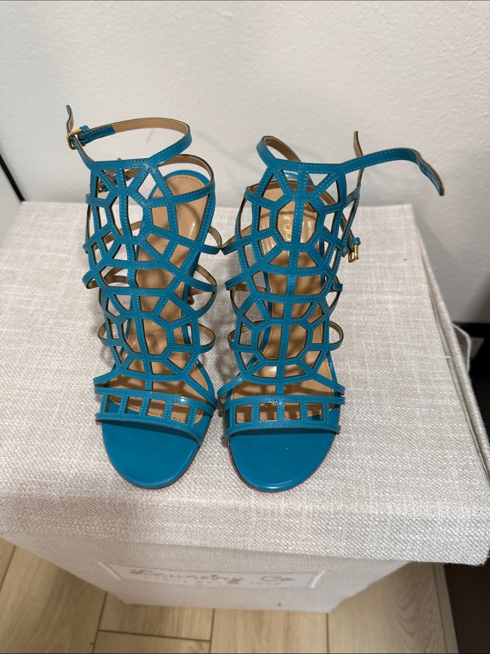Sergio Rossi Teal Cage-Strap High Heel Sandals